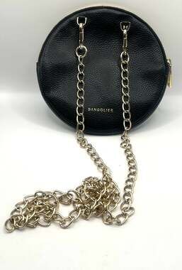 Bandolier Black Pebble Leather Round Pouch Crossbody with Gold Chain